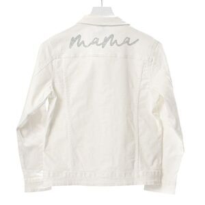 NWT Le La Lo Mama Bling White Denim Jacket Size Large